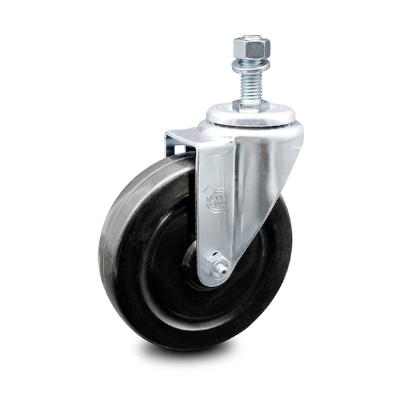 5 Inch Hard Rubber Wheel Swivel 1/2 Inch Threaded Stem Caster